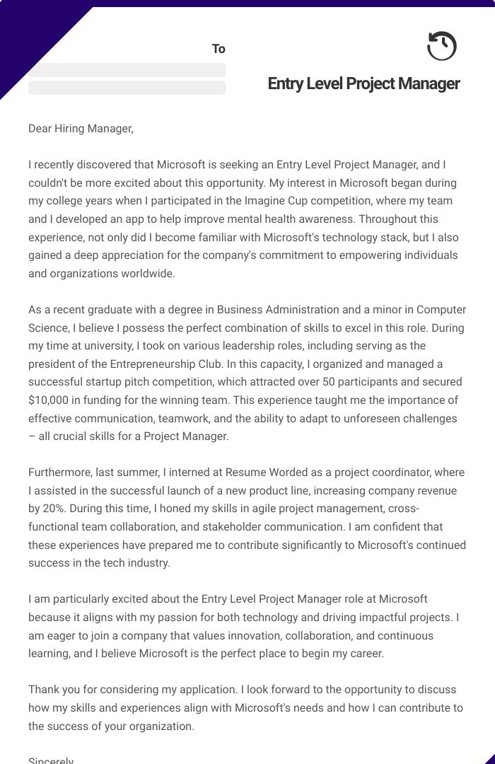 14 Entry Level Project Manager Cover Letter Examples Plus Recruiter