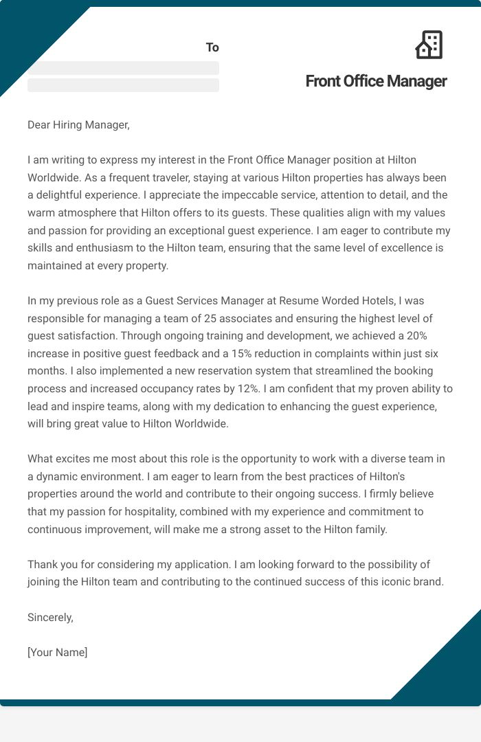 14 Front Office Manager Cover Letter Examples Plus Recruiter Insights