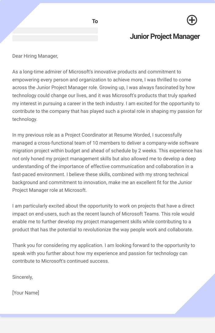 14 Junior Project Manager Cover Letter Examples Plus Recruiter