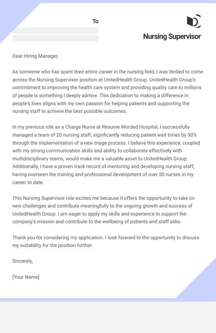 14 Nursing Supervisor Cover Letter Examples Plus Recruiter Insights