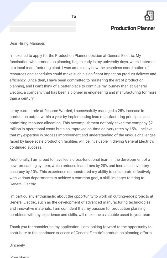14 Production Planner Cover Letter Examples Plus Recruiter Insights