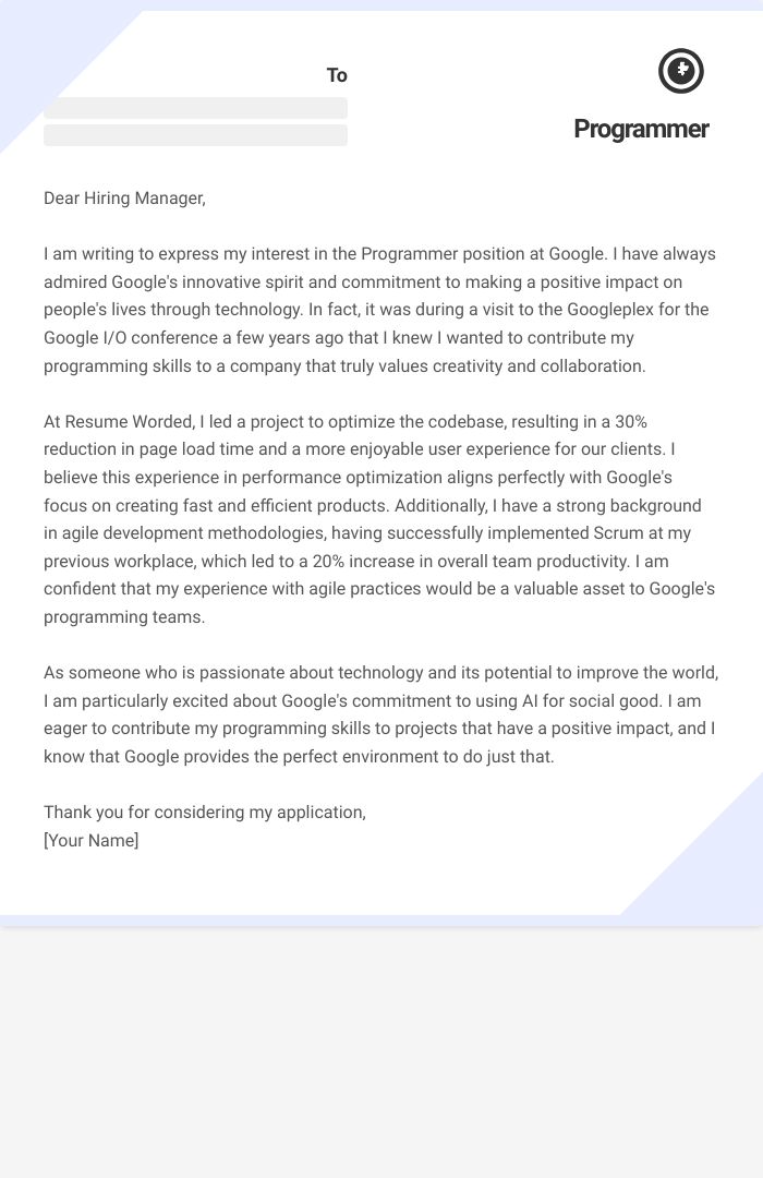 14 Programmer Cover Letter Examples Plus Recruiter Insights (Updated