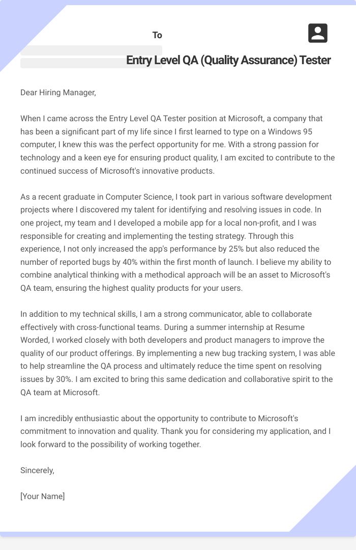 14 Entry Level QA (Quality Assurance) Tester Cover Letter Examples Plus Recruiter Insights
