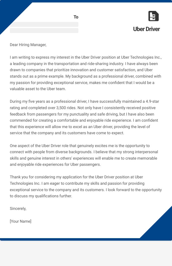 14 Uber Driver Cover Letter Examples Plus Recruiter Insights (Updated