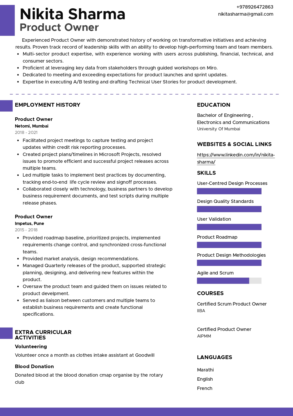 Sample Resume of Product Owner with Template & Writing Guide Resumod.co