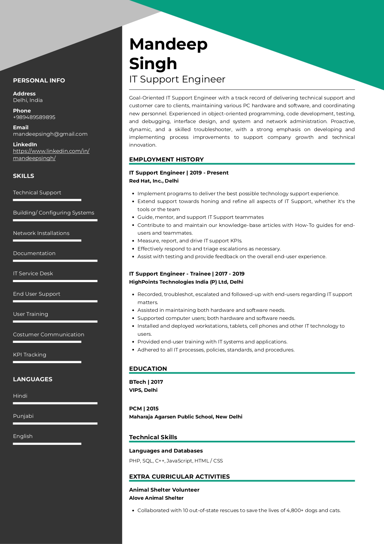 Sample Resume of IT Support Engineer with Template & Writing Guide