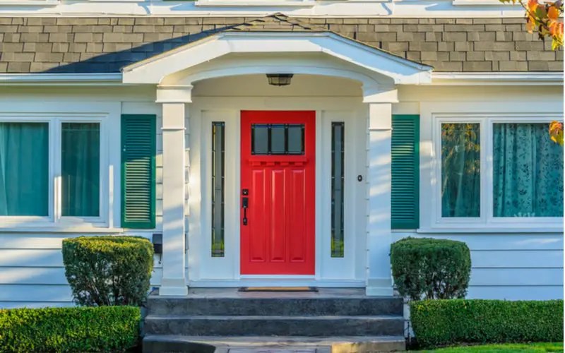 blue house with red door ideas Marchelle Gallegos