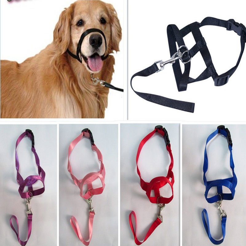 Harness Adjustable Muzzle Dog Halter Leader Belt No Pull Bite Straps
