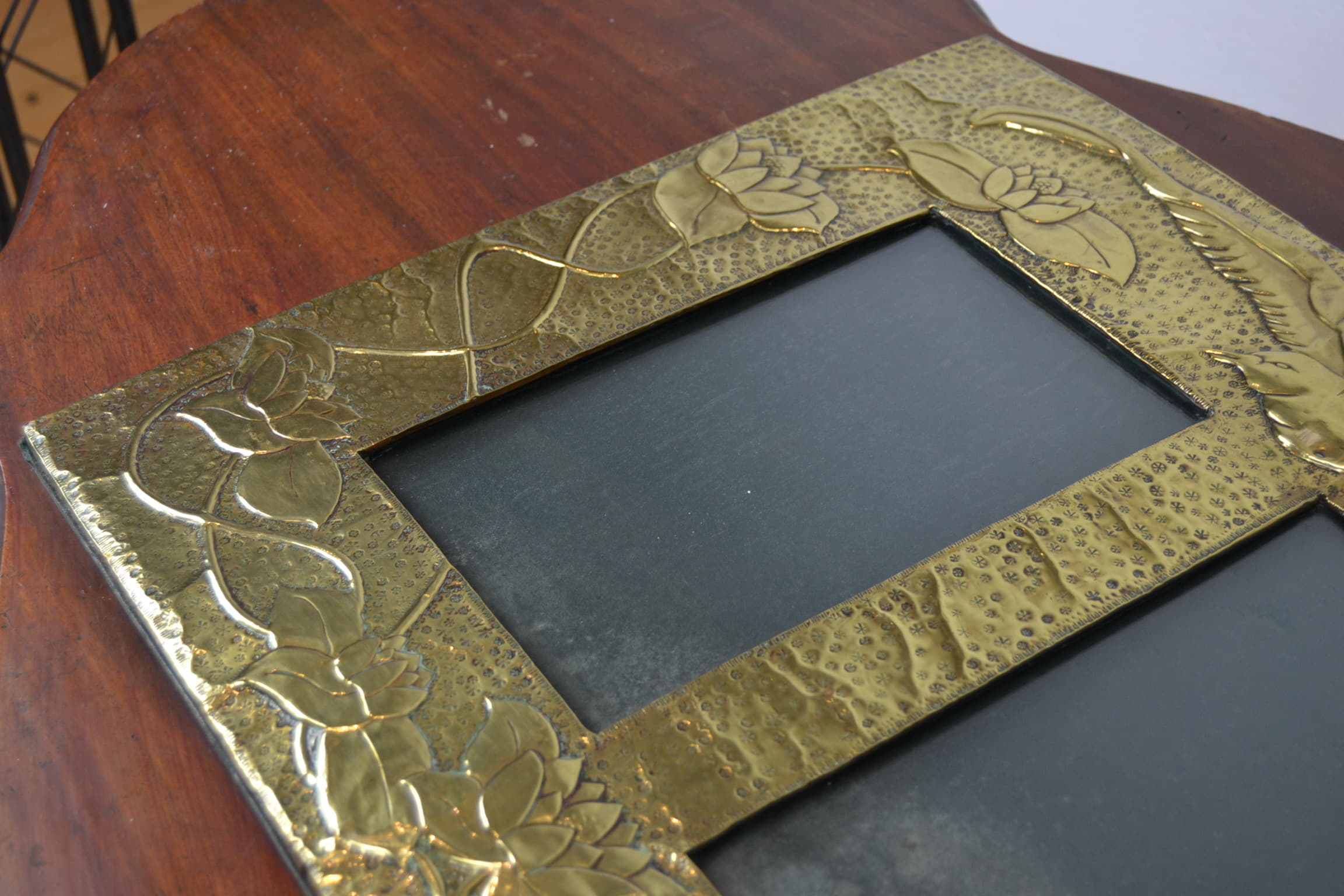 Hand Hammered Copper Picture Frame, Art Nouveau Retro Station