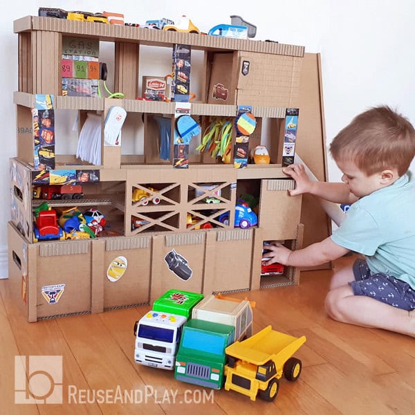 Toy Car Garage Cardboard Storage Printable PDF Pattern DIY Tutorial