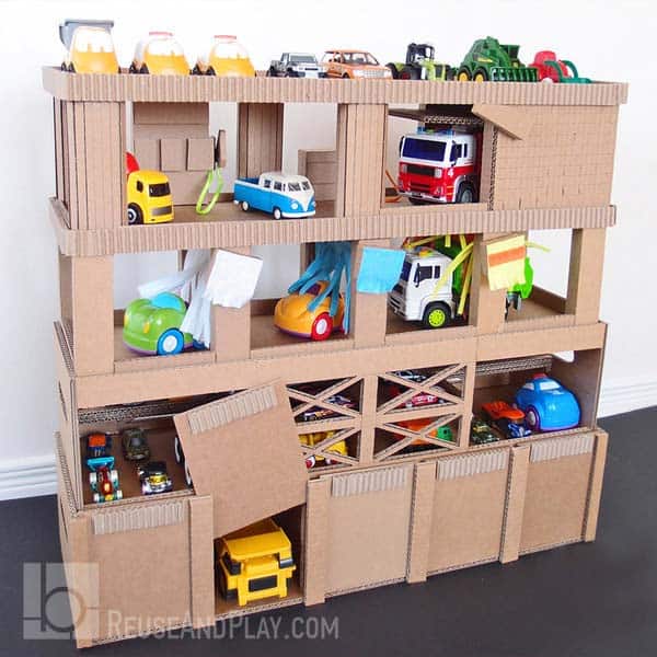 Toy Car Garage Cardboard Storage Printable PDF Pattern DIY Tutorial