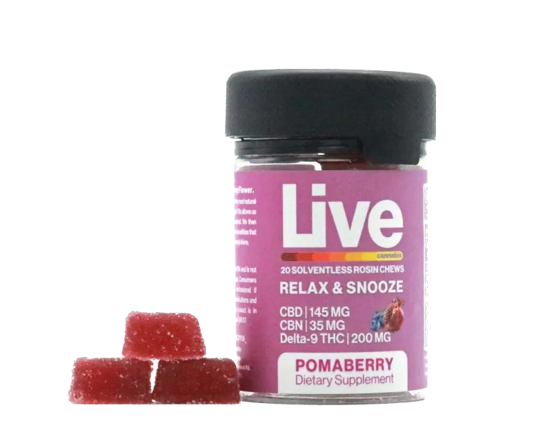 LIVE Relax & Snooze Pomaberry Rosin Chews CBNCBDTHC 380 mg / 20