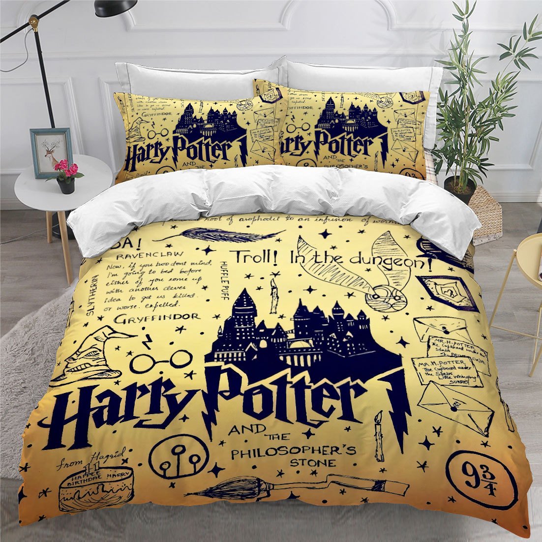 Harry Potter Doodle In Vintage Background Comforter Bedding Set REVER