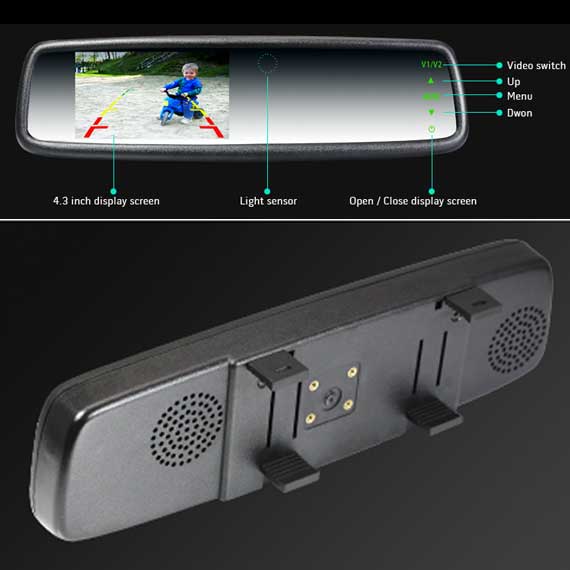 RS 4.3″ RearView Mirror Monitor Clip Over Type Reverse Safe