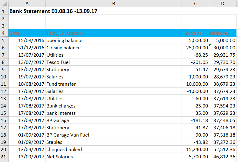 Reviso UK Help Bank Reconciliation Importing Bank Statement