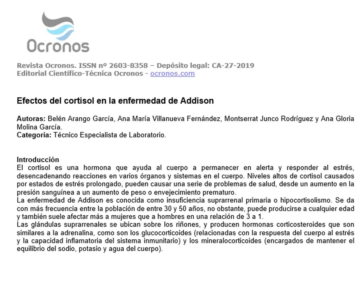 Efectos del cortisol en la enfermedad de Addison Ocronos Editorial