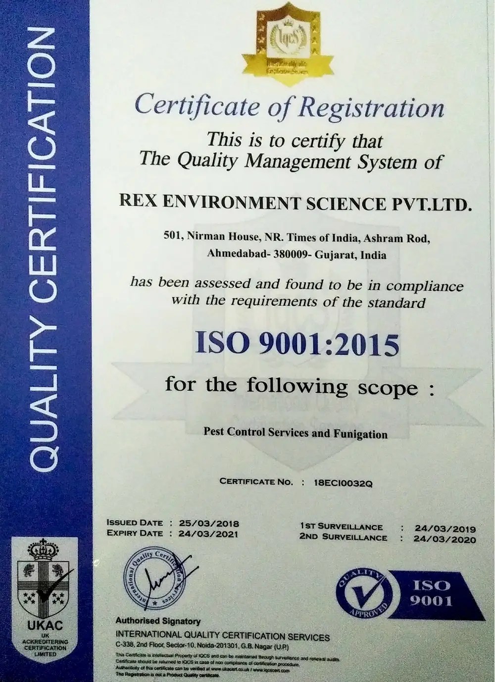 CertificatesPest Control Services in Ahmedabad