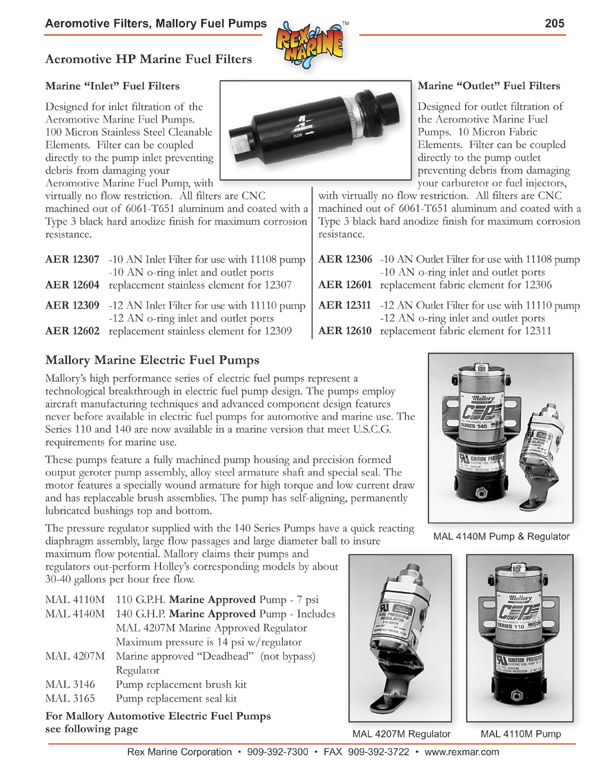 Mallory Marine Electric Fuel Pumps 4110M, 4140M, Mallory Marine Fuel