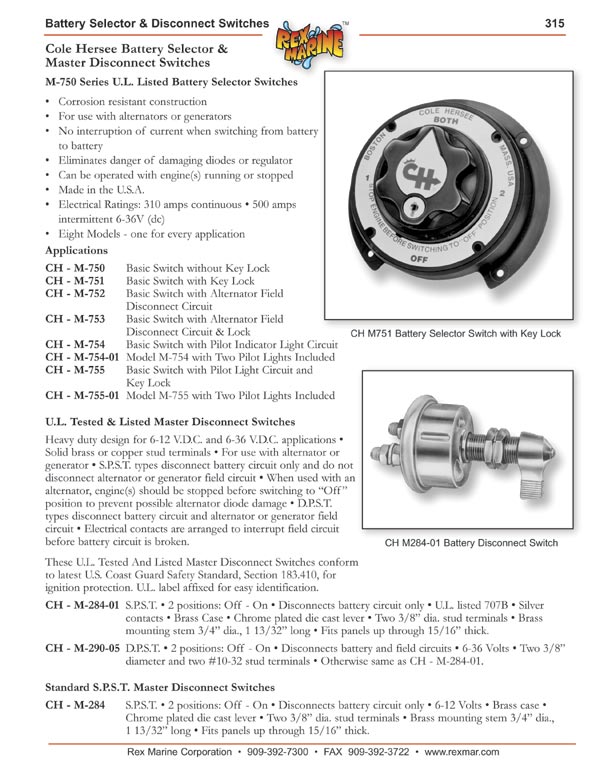 Cole Hersee Dual Battery Selector Switches, Master Disconnect Switches