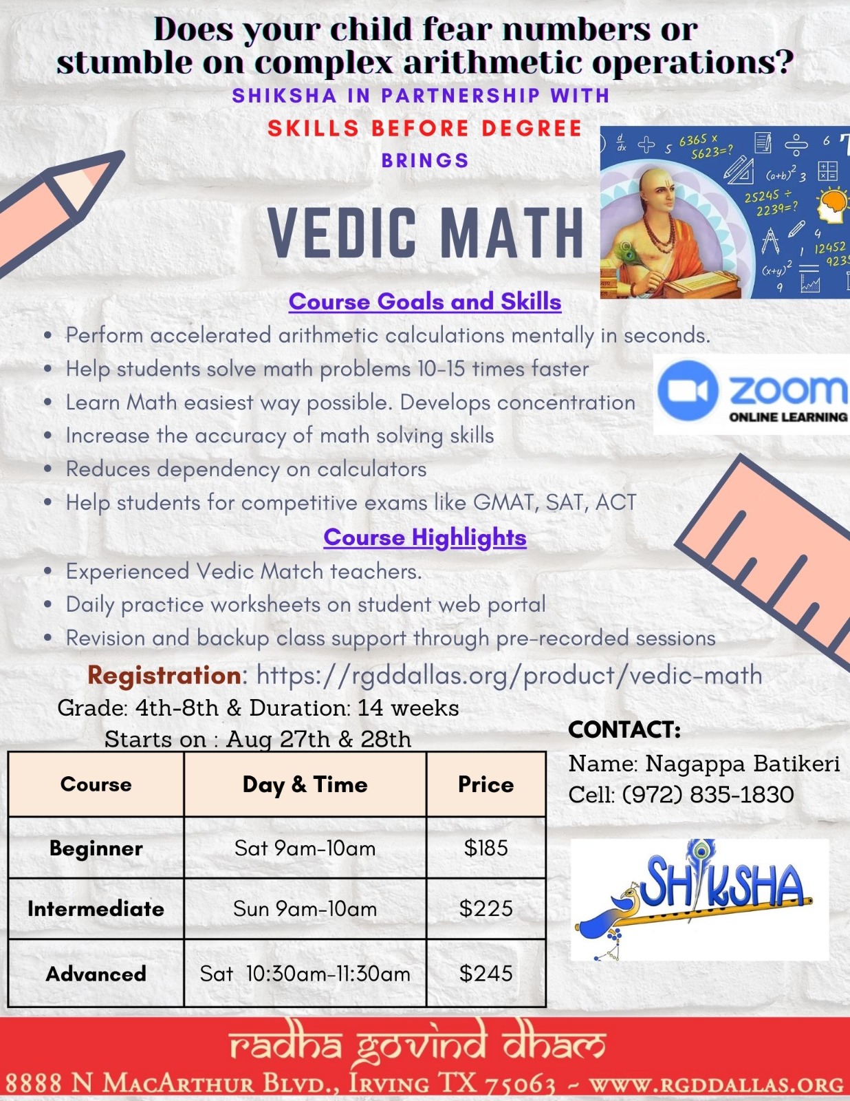 Vedic Math Radha Govind Dham Dallas