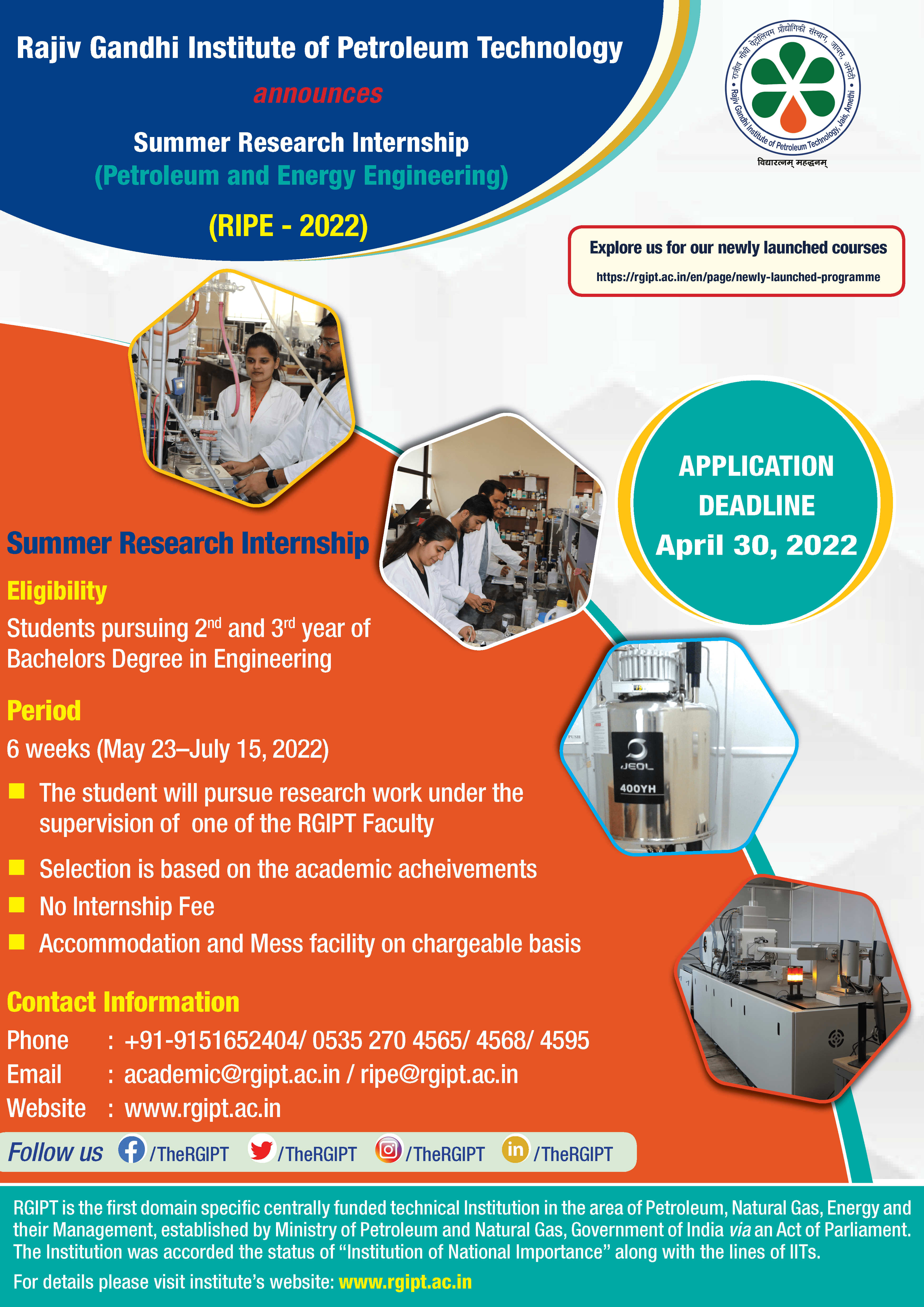 Petroleum Engineering Internships Summer 2022 Official Website Of Rajiv Gandhi Institute Of Petroleum Technology, Jais, Amethi, India. / Summer Internship