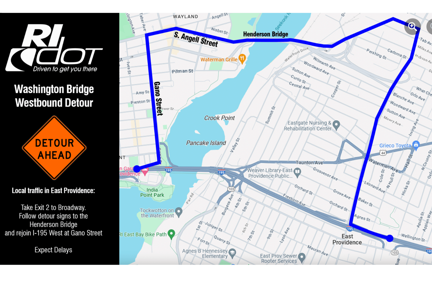 State closes westbound lanes of I195 Washington Bridge after public