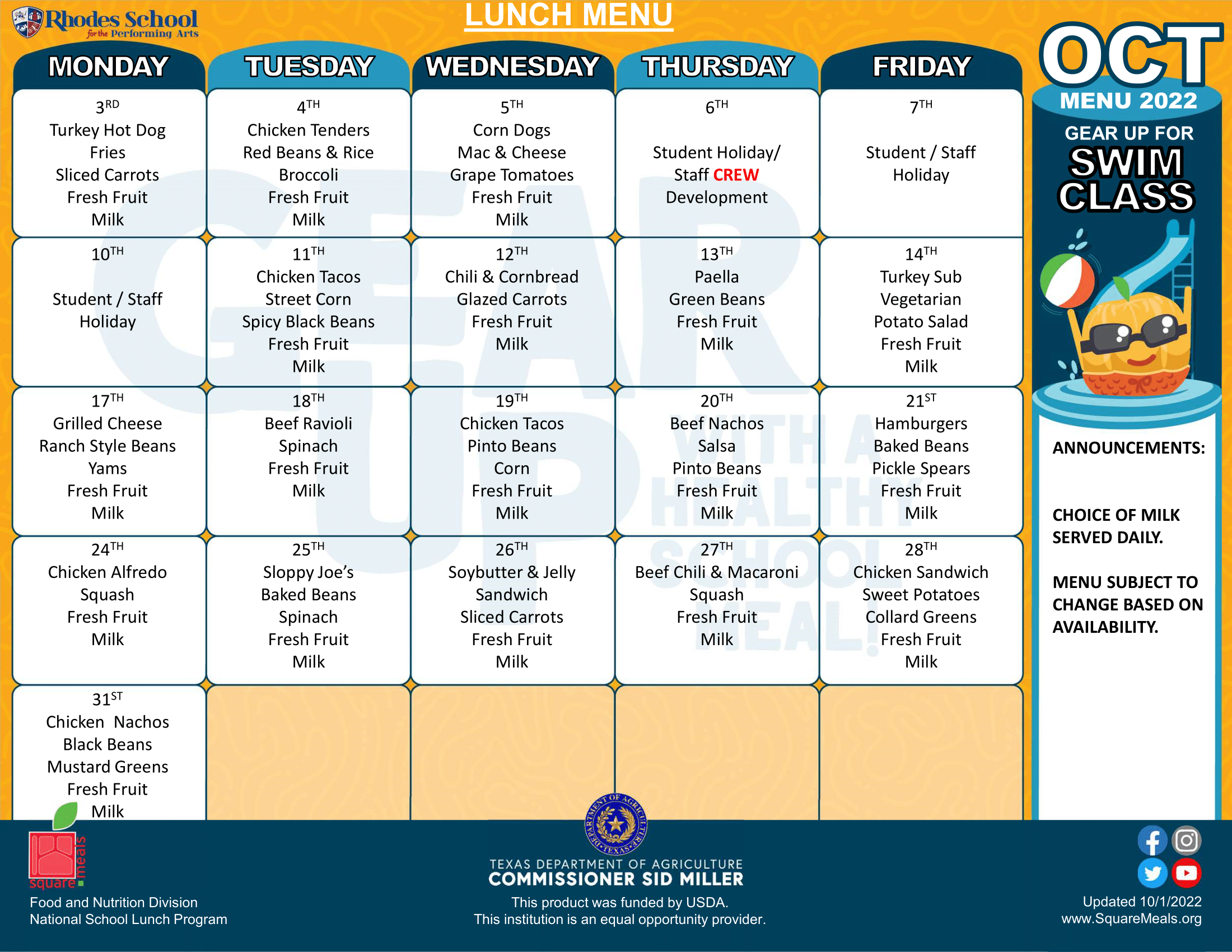 Child Nutrition Rhodes School for the Performing Arts