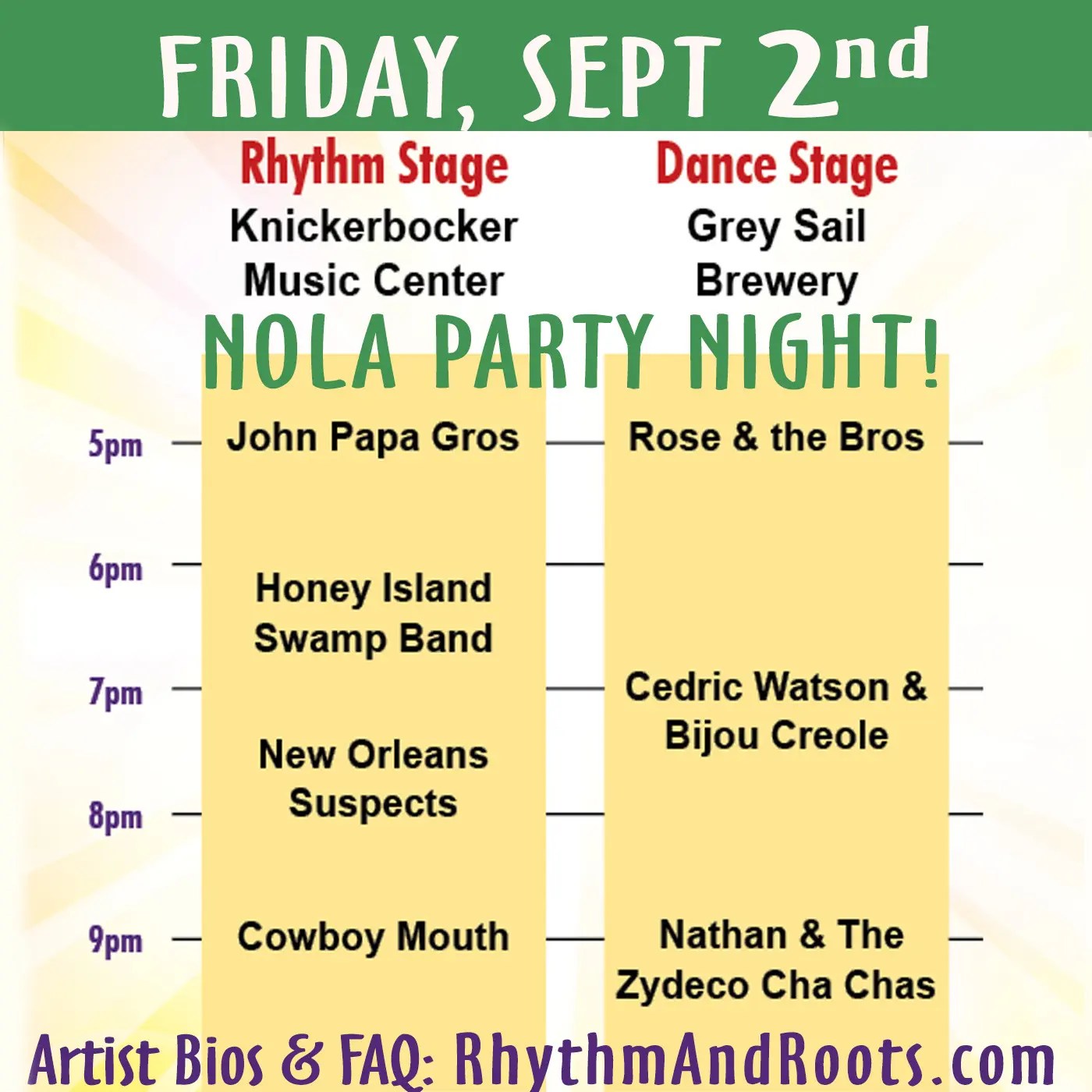 Daily Music Schedule Rhythm & Roots Festival