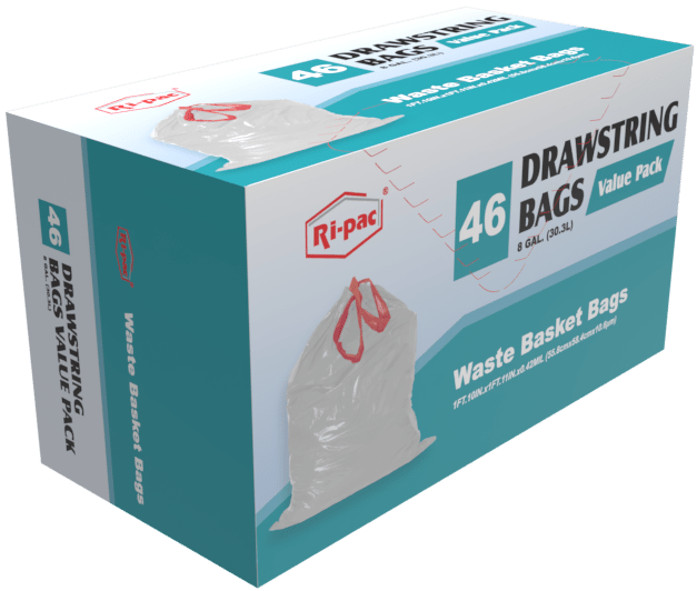 8 Gallon Drawstring Value Pack Waste Basket Bags, Easy Tie and Carrying