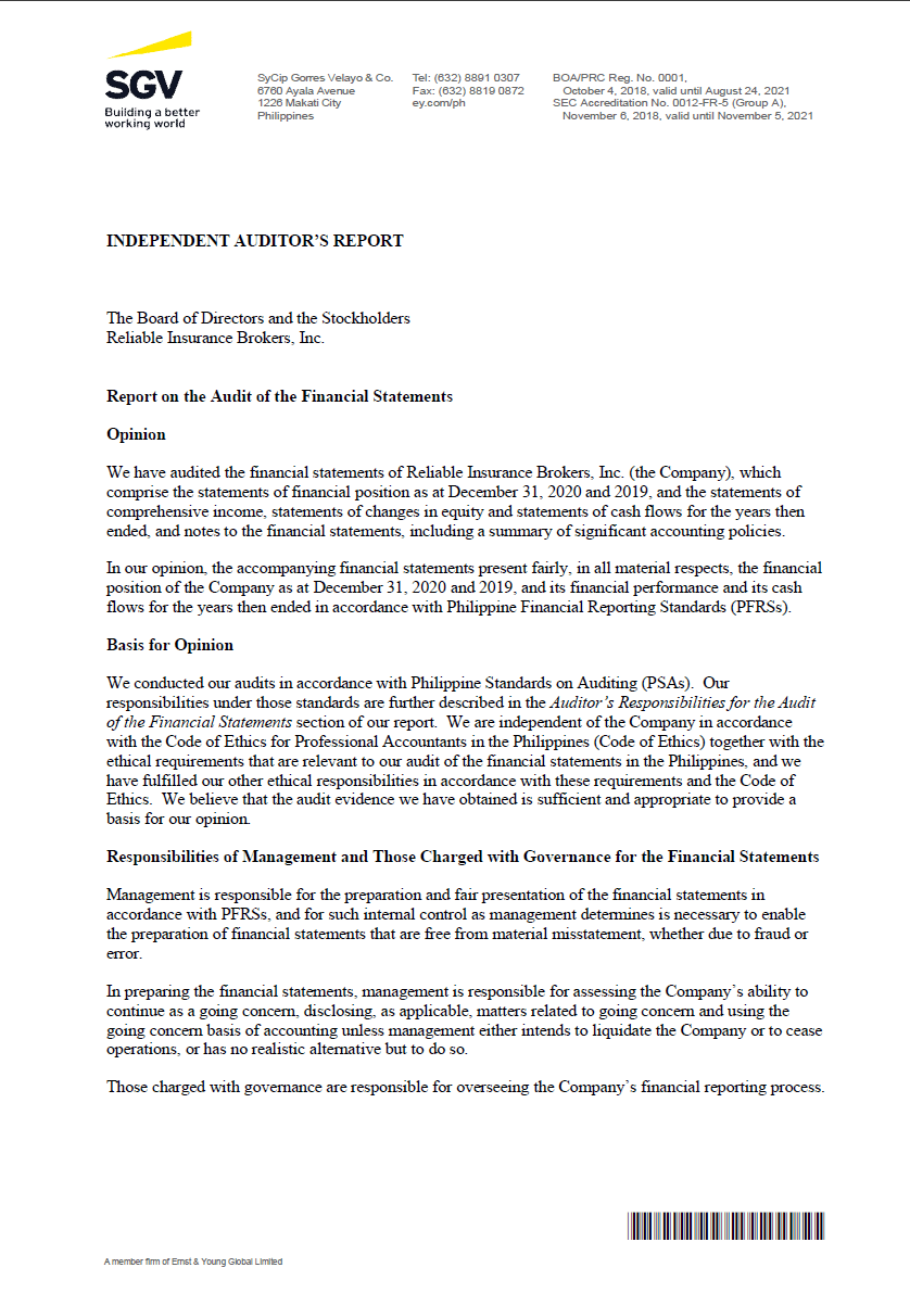 Financial Documents RIBI Reliable Insurance Brokers, Inc