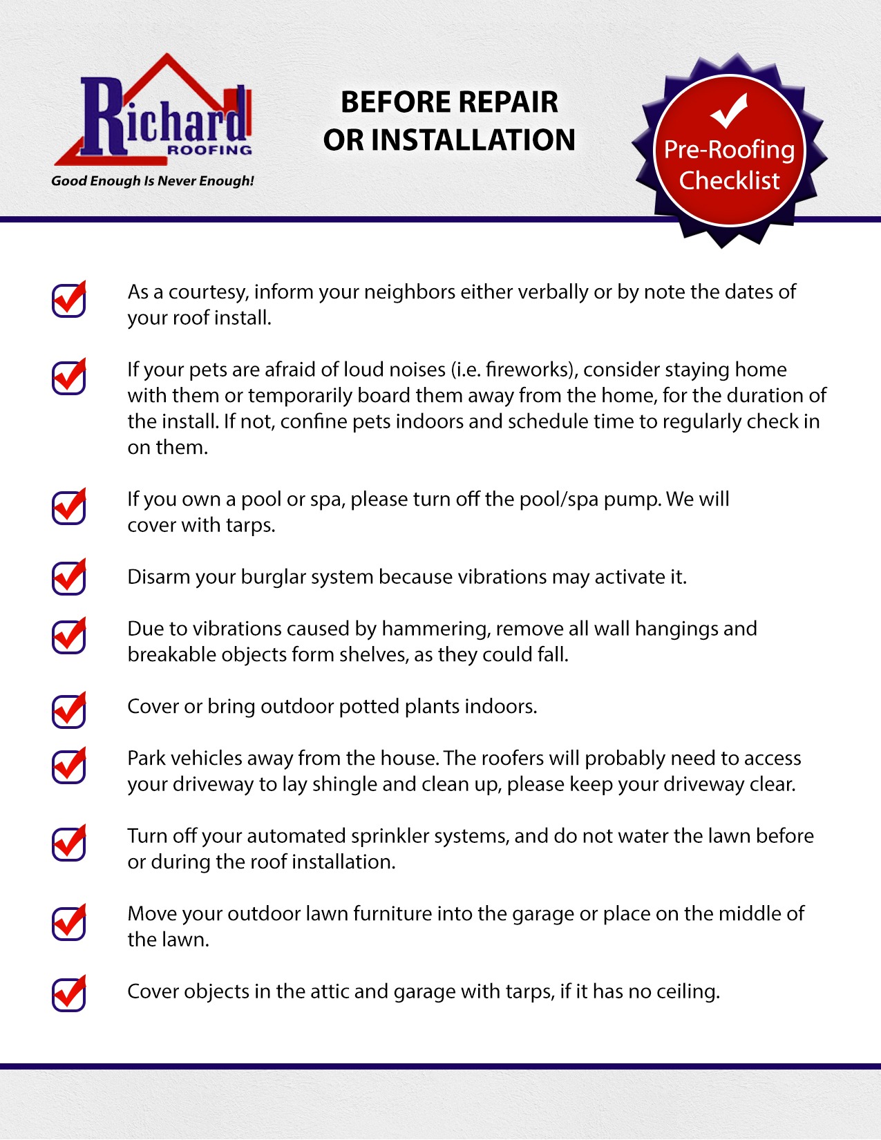 PreRoofing Checklist Richard Roofing