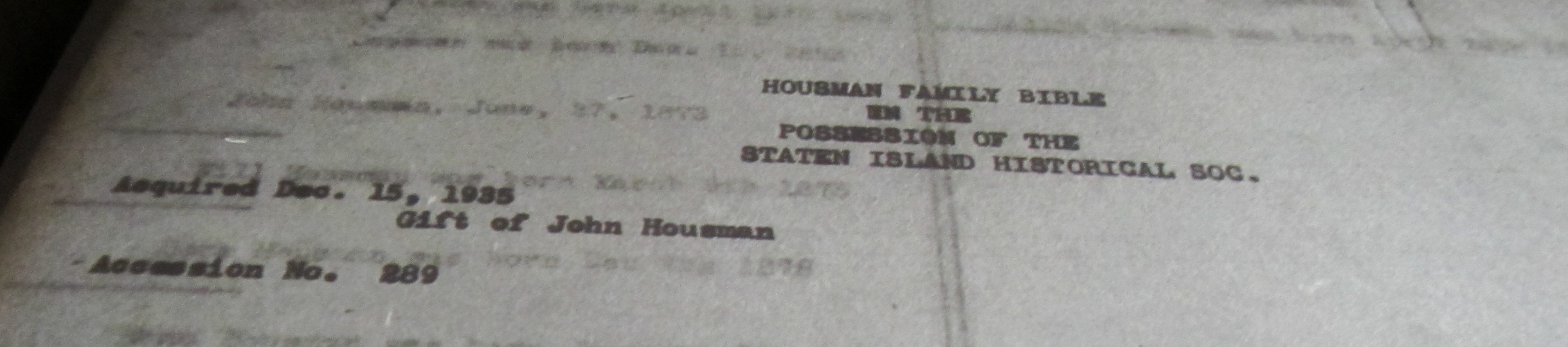 Bible Records Staten Island, Richmond County, NY Genealogical Resources