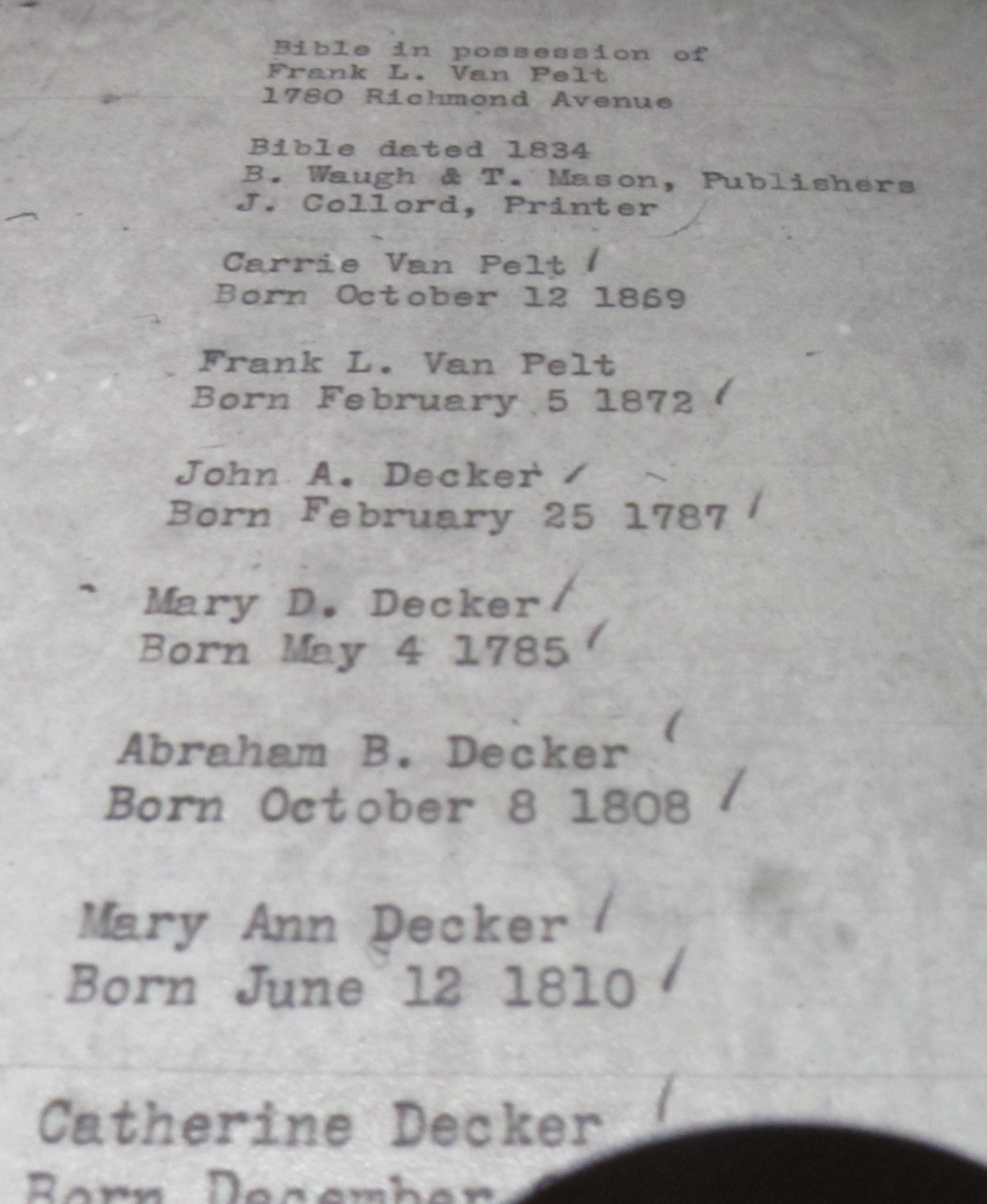 Bible Records Staten Island, Richmond County, NY Genealogical Resources