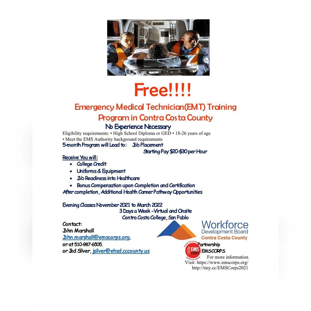 Free EMT training available to qualified high school graduates