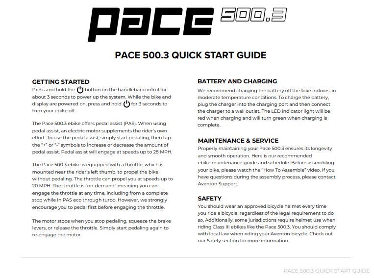 Pace 500.3 Manual and Assembly – Aventon