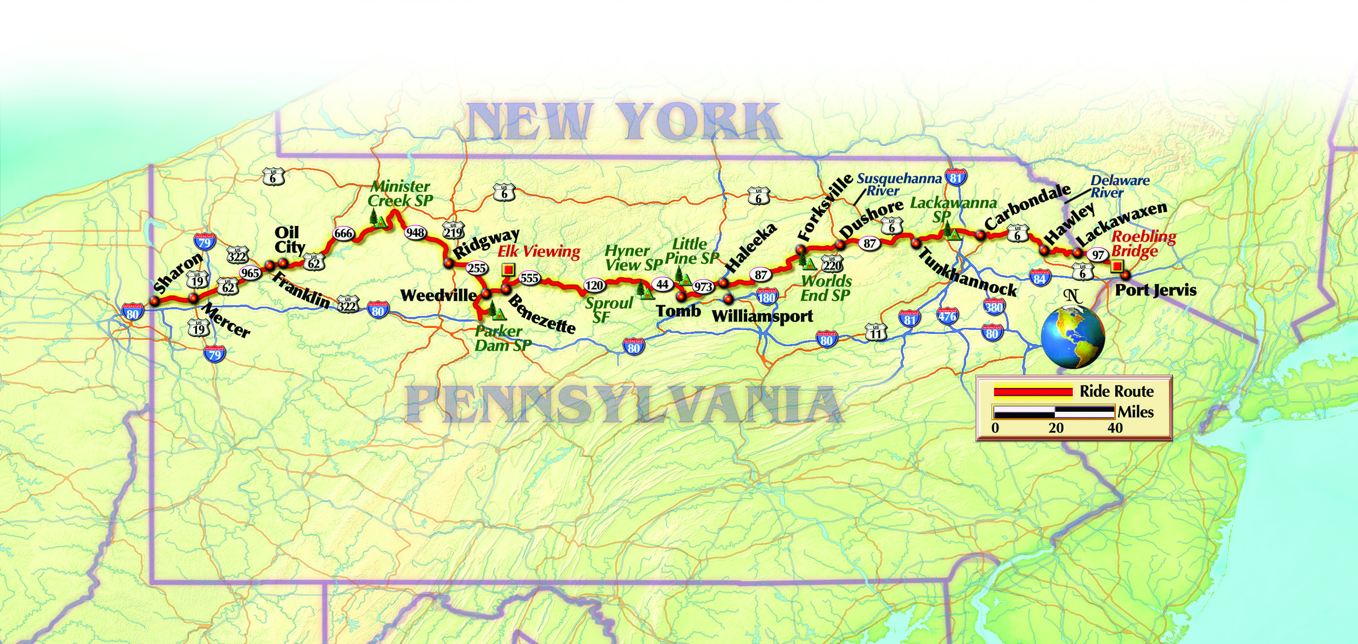 Pennsylvania motorcycle trip map Rider Magazine