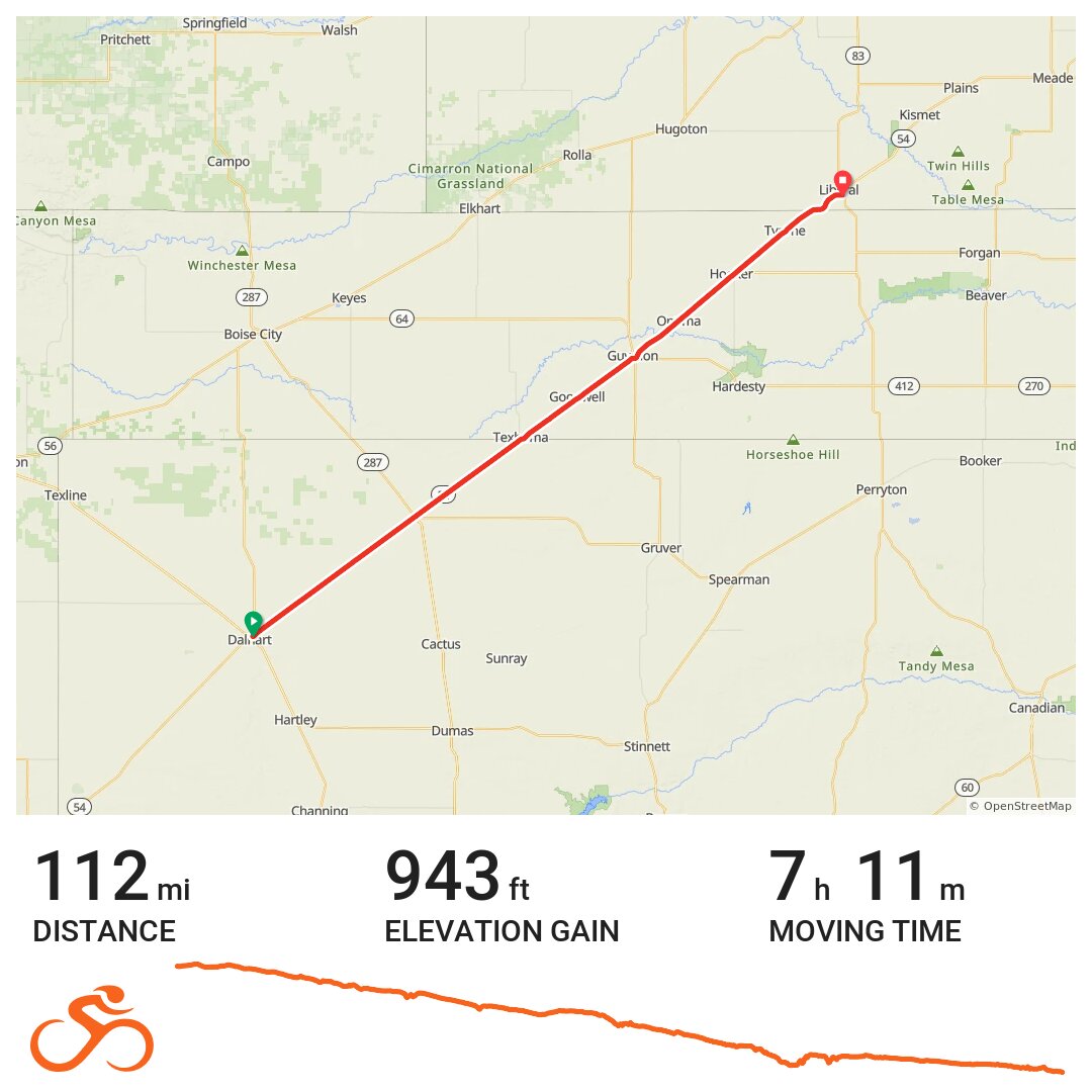 Day 12 Dalhart to Liberal, Kansas A bike ride in Dalhart, TX