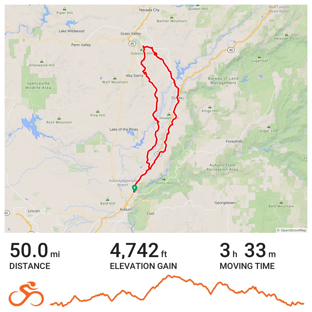 Auburn Grass Valley Colfax loop A bike ride in Auburn, CA