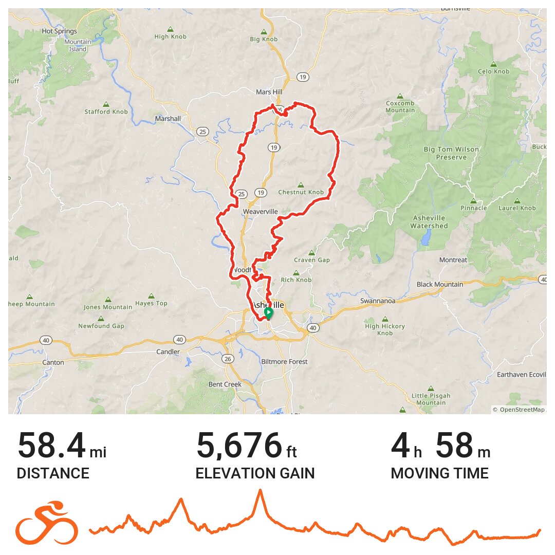 Big Ivy Loop To Barnardsville and Mars Hill A bike ride in Asheville, NC