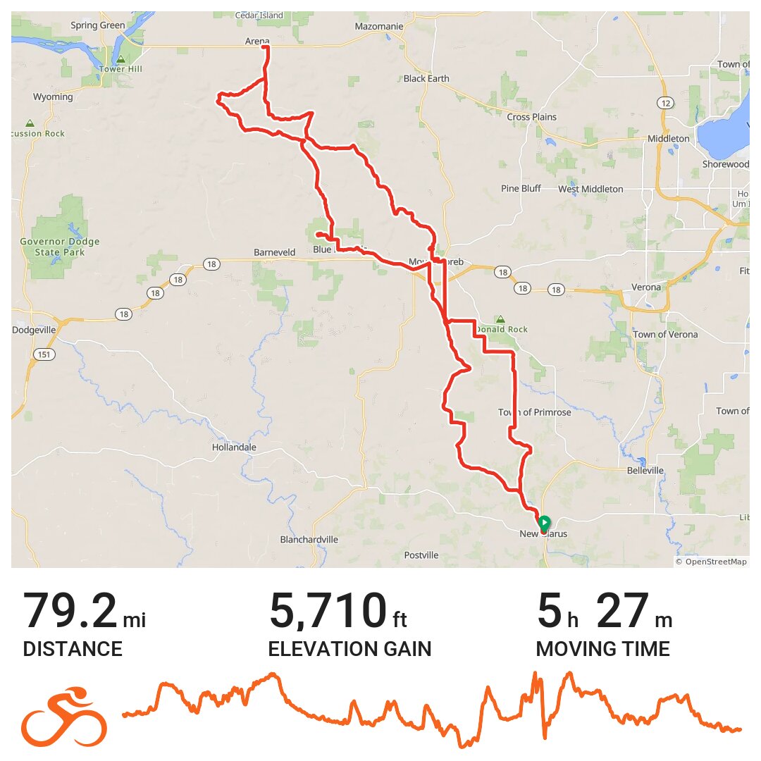 3D2 Tour Day 2 New GlarusArenaBlue Mound 61718 · Ride with GPS