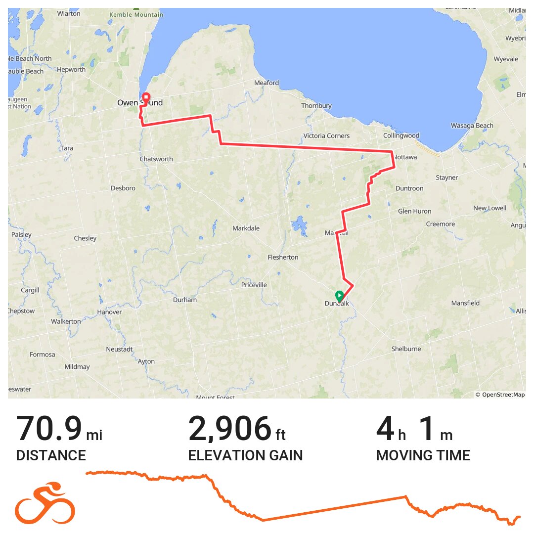 Dundalk, Ontario to Owen Sound!!!! Big head wind · Ride with GPS