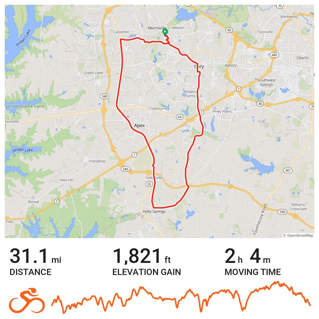 Mo'Ville,Cary, Apex, Holly Springs Loop A bike ride in Morrisville, NC