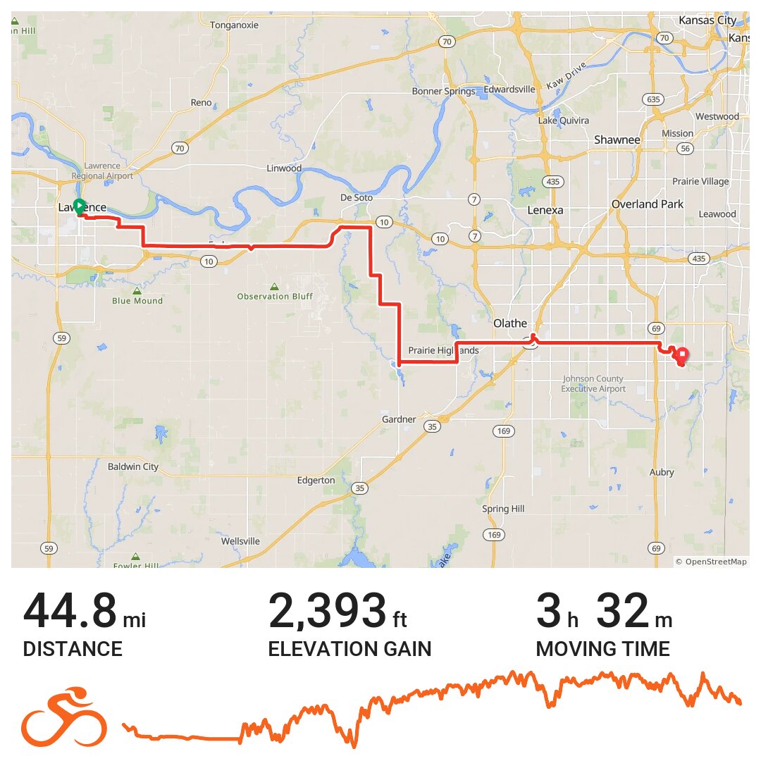 Kansas Day 4, back to Overland Park tandem A bike ride in Lawrence, KS