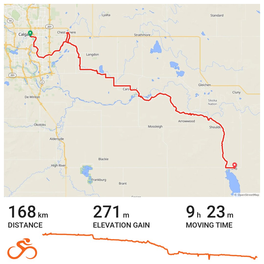 Calgary to Town of Milo via Canals and Gravel Roads A bike ride in