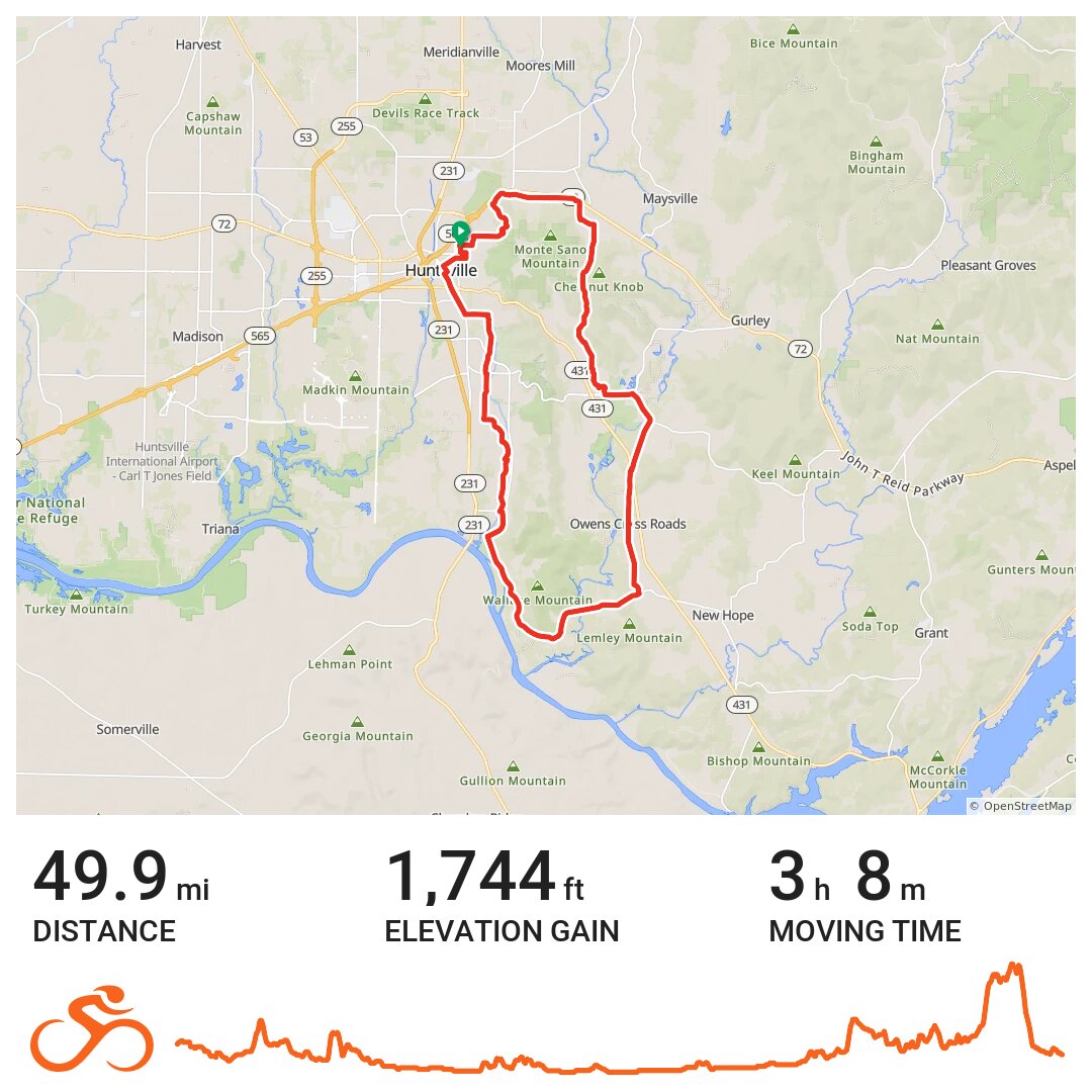 Hobbs Island RoadDug Hill Loop A bike ride in Huntsville, AL