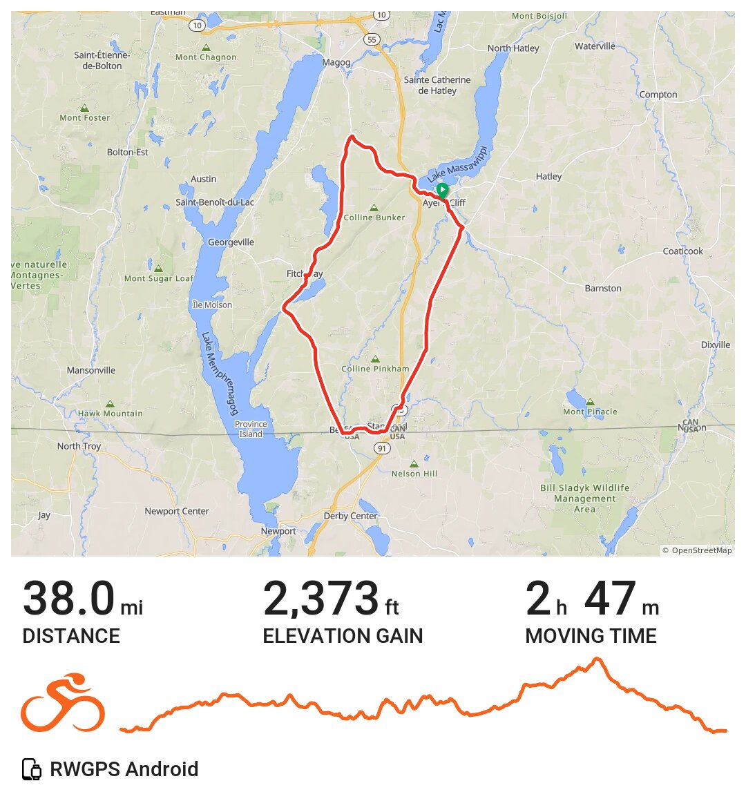 Ayer's Cliff to USA A bike ride in Ayer's Cliff, Québec