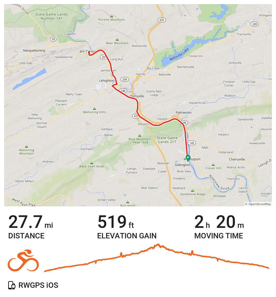 Slatington to Jim Thorpe via D&L Trail 06/07/21 · Ride with GPS