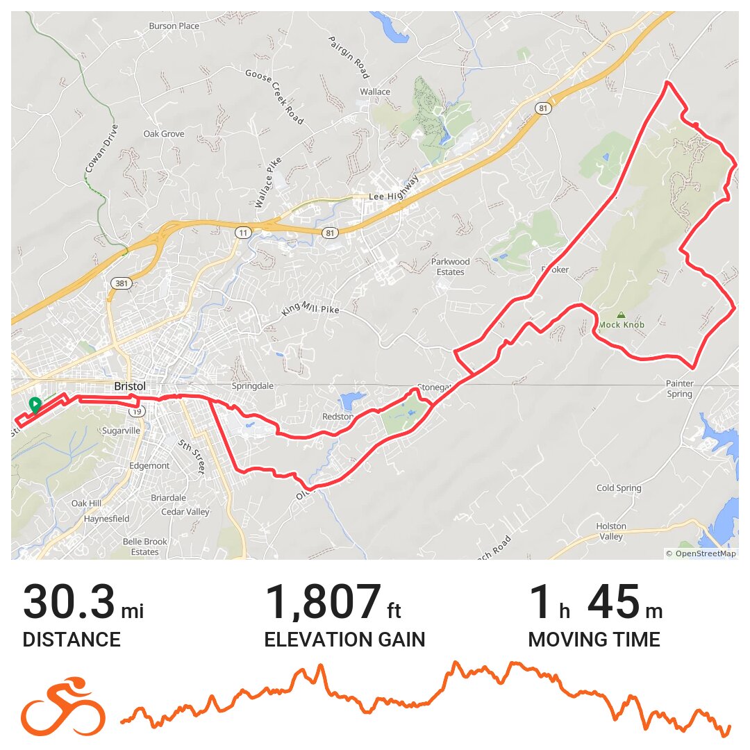 Poker Run Route A bike ride in Bristol, TN