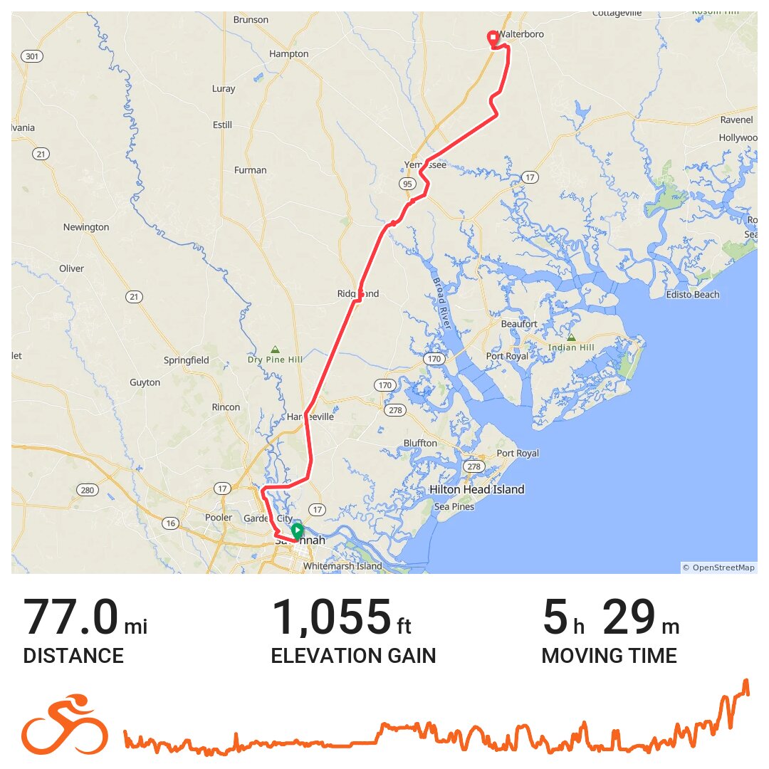 FlaVa, Day 5, Savannah GA to Walterboro SC A bike ride in Savannah, GA