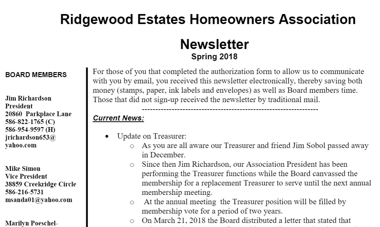 All Posts Ridgewood Estates Homeowners Association